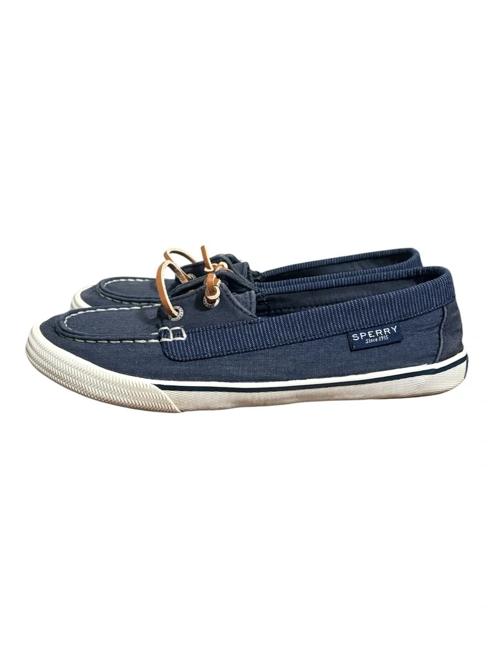 Sperry navy blue moccasin with Brown Gum Soles size 7 - Picture 6 of 9